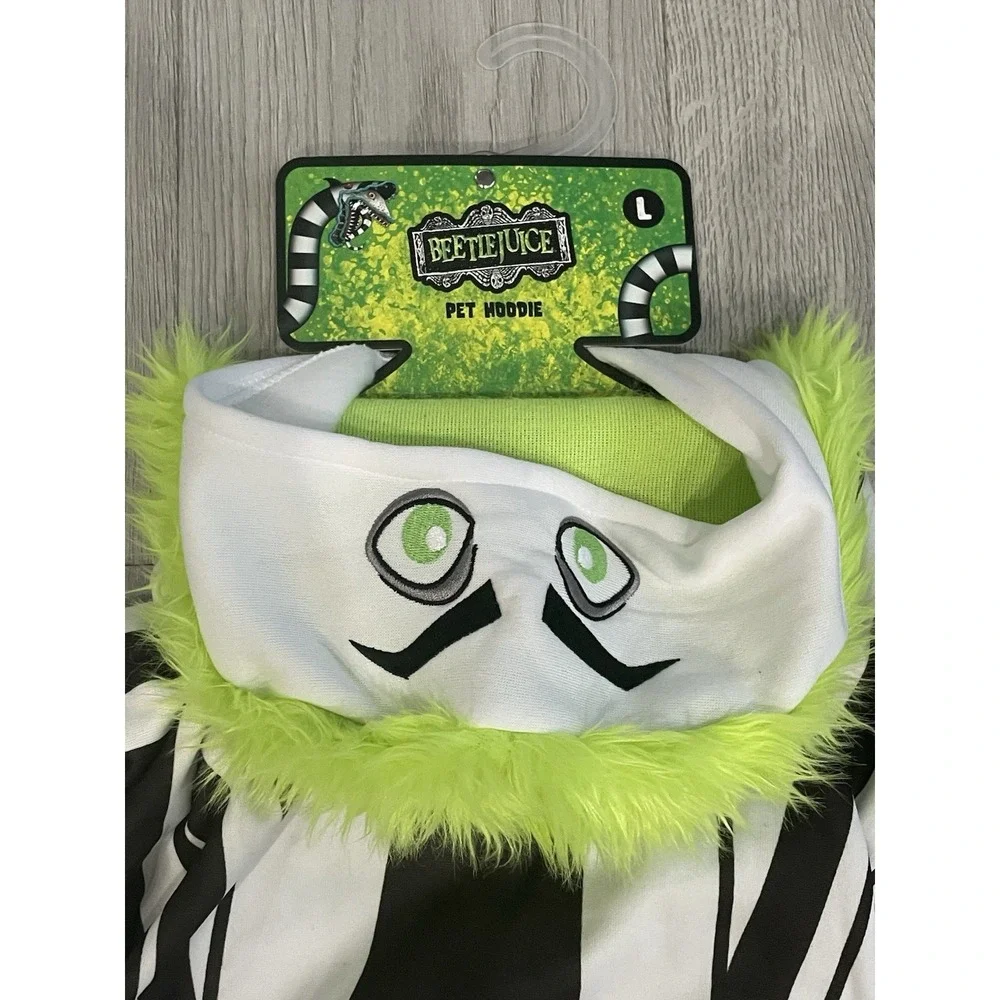 NEW Beetlejuice Green White Black Halloween Pet Dog Costume w/ Hair - Size L